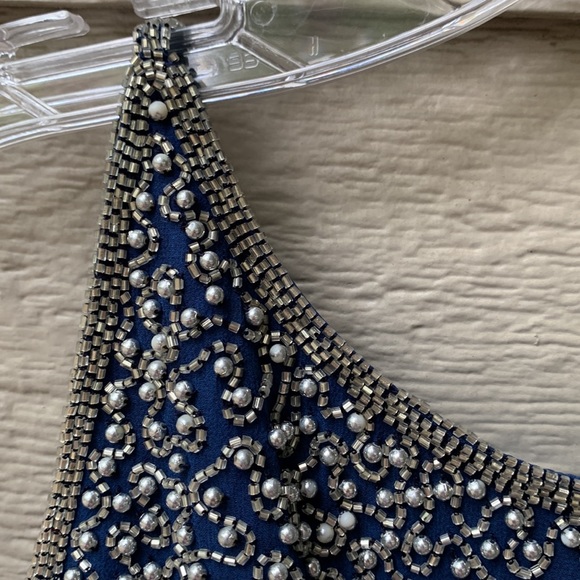 BEADS BEADS Two Piece Beaded Gown Blue and Silver Skirt and Top - Picture 7 of 8